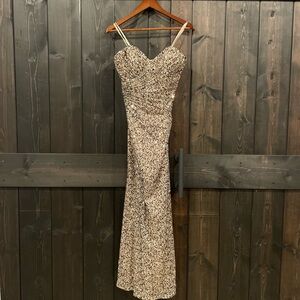 La Femme Gold Sequin Strapless Gown